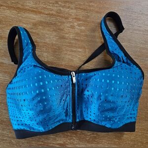 Victoria's Secret VSX Sport Blue and Black Mesh Sports Bra 34C Zip Bra Top